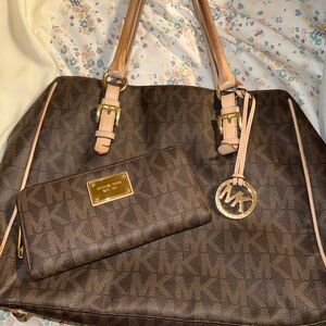 Michael Kors Brown and Tan Tote with Wallet